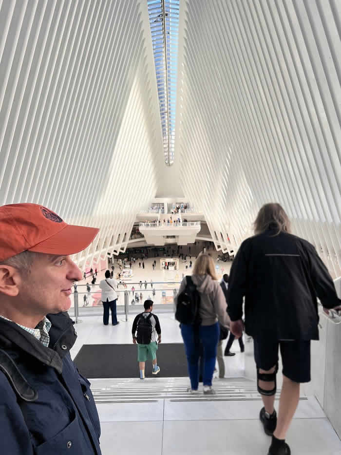 Jared at the top of the stairs inside the World Trade Center Oculus